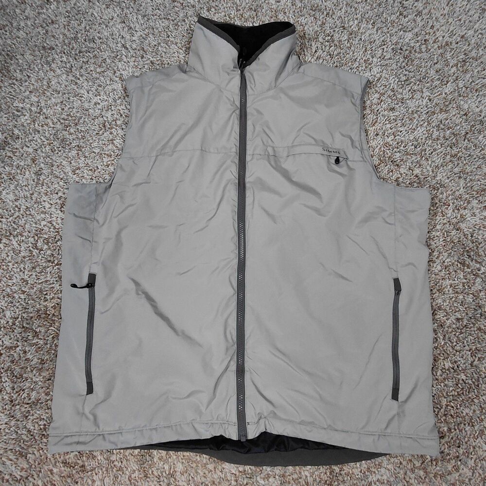 Simms Vest Mens XL Gray Performance Primaloft Fishing Full Zip Pockets Outdoor